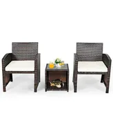 3 Pieces Pe Rattan Wicker Furniture Set with Cushion Sofa Coffee Table for Garden