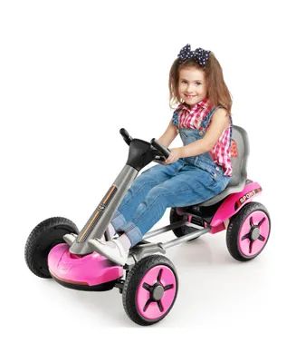 Sugift Pedal Powered 4-Wheel Toy Car with Adjustable Steering Wheel and Seat