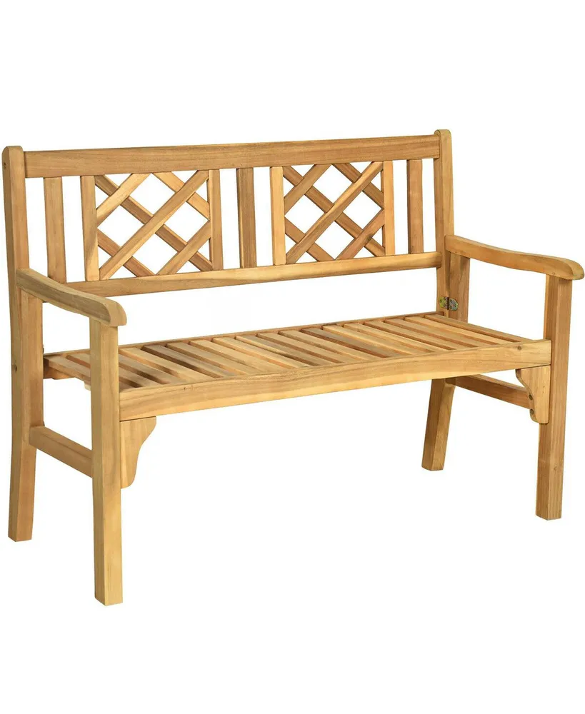 Patio Foldable Bench with Curved Backrest and Armrest