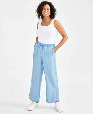 Style & Co Petite Chambray Wide-Leg Pants, Created for Macy's