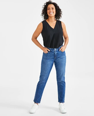 Style & Co Petite Mid-Rise Cuffed Girlfriend Jeans, Created for Macy's
