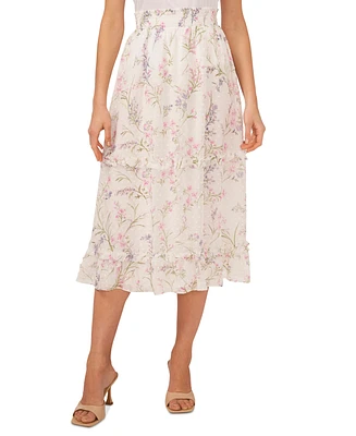 CeCe Women's Floral-Print Smocked-Waist Tiered Midi Skirt