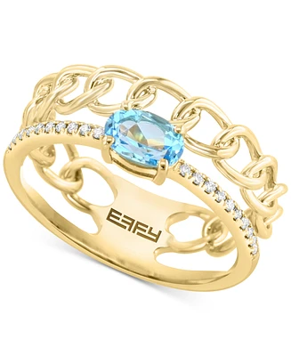 Effy Blue Topaz (1/2 ct. t.w.) & Diamond (1/20 ct. t.w.) Chain Link Double Ring in 14k Gold