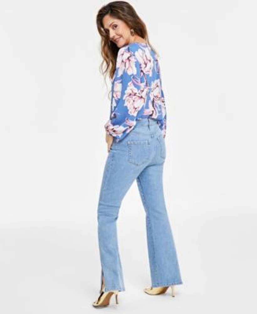 I.N.C. International Concepts Petite Tie Neck Blouse Flare Leg Jeans Created For Macys