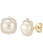 Honora Cultured Freshwater Pearl (7mm) & Diamond (1/6 ct. t.w.) Halo Stud Earrings in 14k Gold