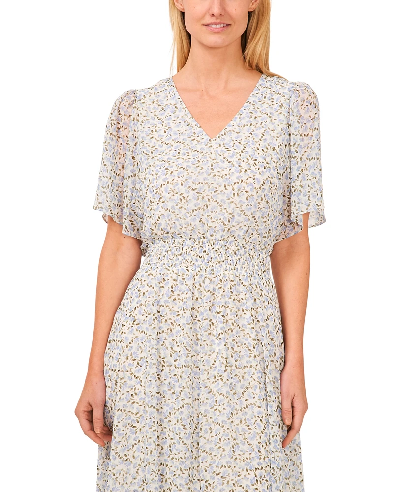 CeCe Women's Floral Print Flutter Sleeve Maxi Dress