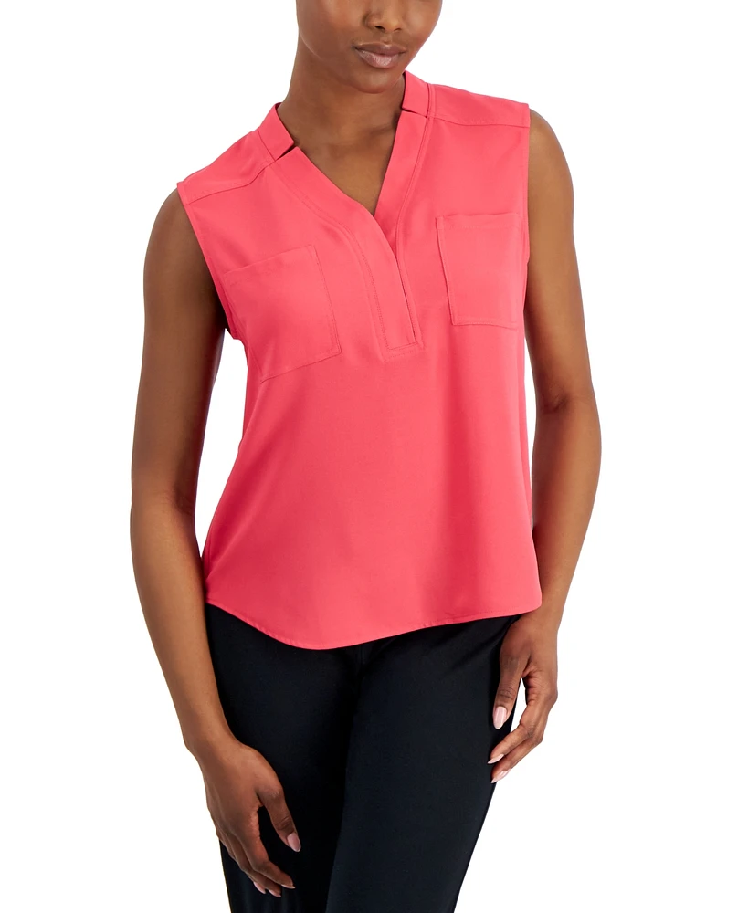 Ak Anne Klein Petite Sleeveless Slim-Fit Utility Blouse