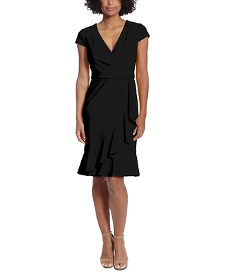 London Times Petite V-Neck Jersey Fit & Flare Dress