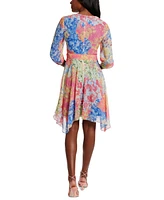 London Times Petite Floral Handkerchief Fit & Flare Dress