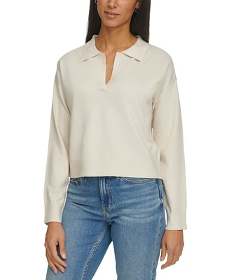 Calvin Klein Jeans Women's Long Sleeve Polo Collar Top