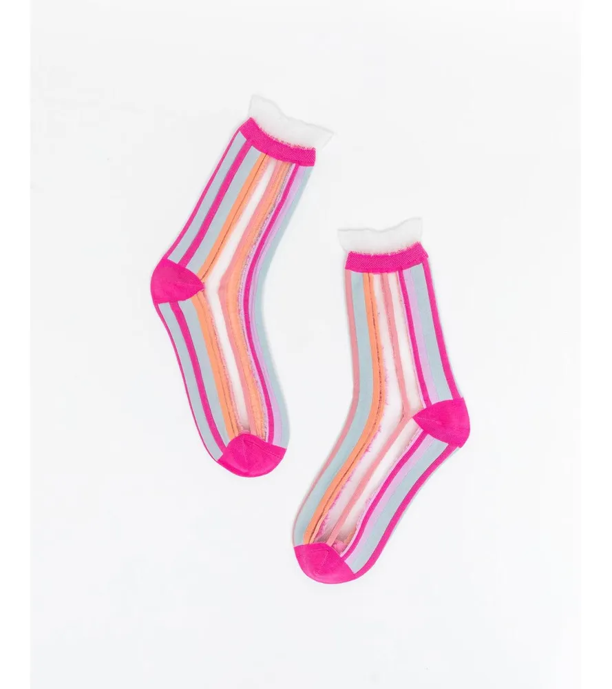 Sock Candy Women's Candy Stripe Ruffle Sheer Sock