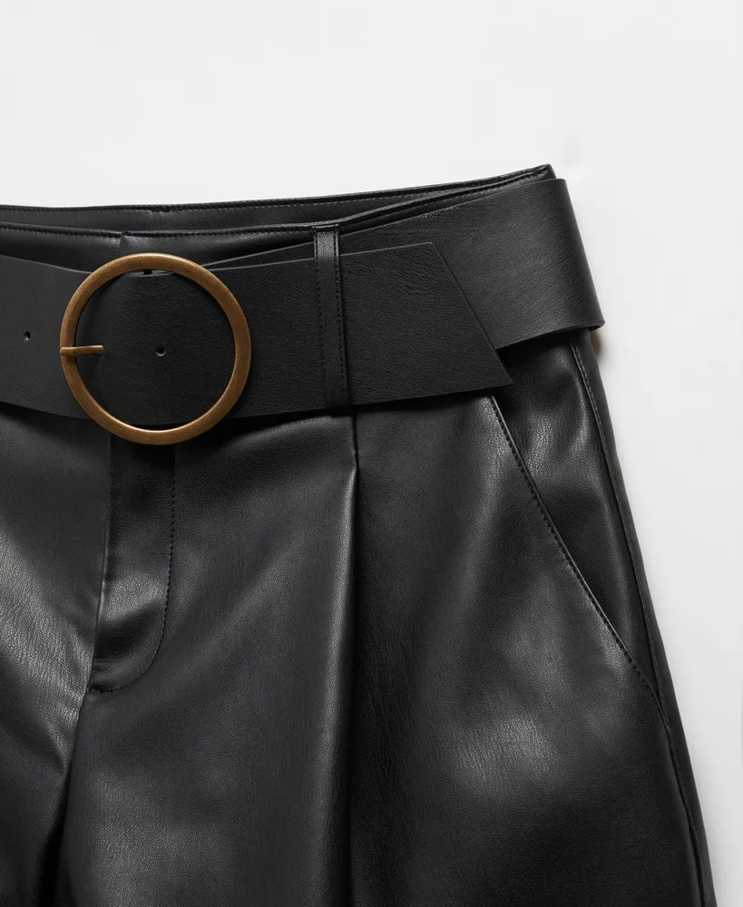 Mango Women's Leather Effect Belt Shorts