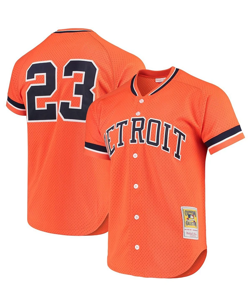 Men's Mitchell & Ness Kirk Gibson Orange Detroit Tigers Cooperstown Collection Mesh Batting Practice Button-Up Jersey