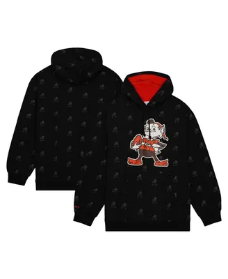 Men's Mitchell & Ness Black Cleveland Browns Allover Print Fleece Pullover Hoodie