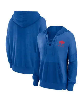 Women's Fanatics Royal Distressed Buffalo Bills Heritage Snow Wash French Terry Lace-Up Pullover Hoodie