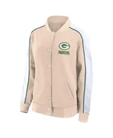 Women's Fanatics Tan Green Bay Packers Lounge Full-Snap Varsity Jacket