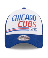 Men's New Era White, Royal Chicago Cubs Stacked A-Frame Trucker 9FORTY Adjustable Hat