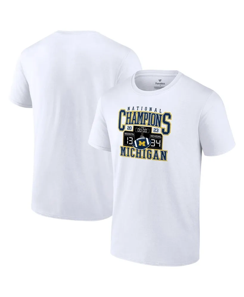 Men's Fanatics White Michigan Wolverines College Football Playoff 2023 National Champions Scoreboard T-shirt