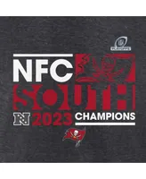 Women's Fanatics Heather Charcoal Tampa Bay Buccaneers 2023 Nfc South Division Champions Conquer Long Sleeve V-Neck T-shirt