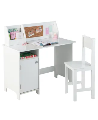 Costway Kids Desk and Chair Set Study Writing Workstation with Bookshelf & Bulletin Board