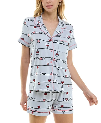 Derek Heart Women's 2-Pc. Printed Short Pajamas Set