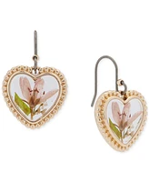 Lucky Brand Gold-Tone Pressed Flower Heart Drop Earrings
