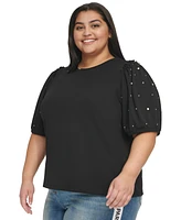 Karl Lagerfeld Paris Women's Plus Embellished Puff Sleeve Top, First@Macy's