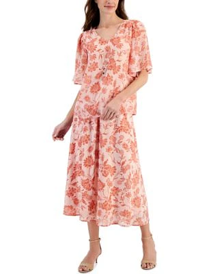 Jm Collection Womens Floral Print Flutter Sleeve Top Skirt Created For Macys