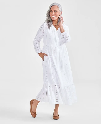 Style & Co Petite Cotton Tiered Eyelet Midi Dress, Created for Macy's