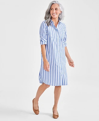 Style & Co Women's Cotton Striped Shirtdress, Regular Petite, Created for Macy's