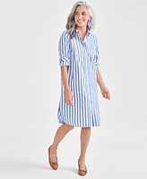 Style & Co Women's Cotton Striped Shirtdress, Regular Petite, Created for Macy's