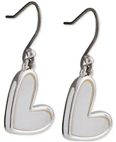Lucky Brand Silver-Tone Mother-of-Pearl Heart Drop Earrings