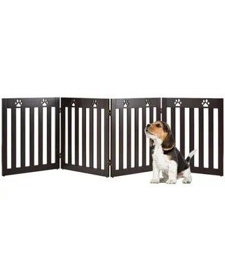Sugift 24 Inch Folding Wooden Freestanding Pet Gate Dog Gate with 360° Hinge -Dark Brown