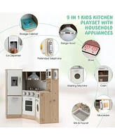 Kids Corner Wooden Kitchen Playset with Cookware Accessories