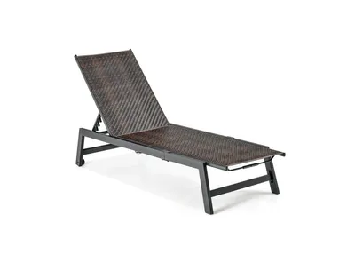 Patio Pe Rattan Chaise Lounge with 5-Level Backrest and Wheels