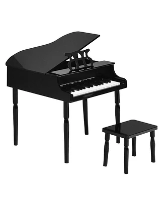 30-Key Wood Toy Kids Grand Piano with Bench & Music Rack-Black