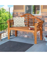 49 Inch Eucalyptus Wood Outdoor Folding Bench with Backrest Armrest for Patio Garden