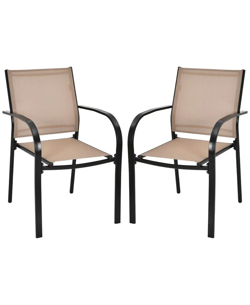 Set of 2 Patio Stackable Dining Chairs with Armrests Garden Deck