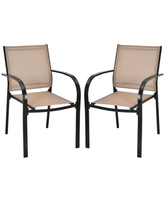 Set of 2 Patio Stackable Dining Chairs with Armrests Garden Deck