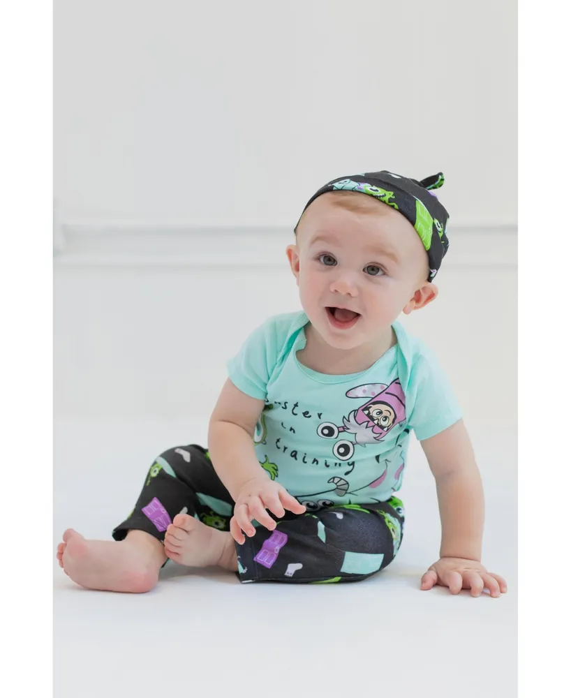 Disney Pixar Monsters Inc. Sully Boo Mike Boys Bodysuit Pants and Hat 3 Piece Outfit Infant