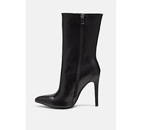 Rag & Co Nagini Over Ankle Pointed Toe High Heeled Boot in Black