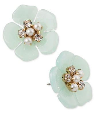 On 34th Gold-Tone Color Pave & Imitation Pearl Mother-of-Pearl Flower Stud Earrings, Created for Macy's