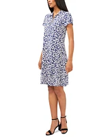 Msk Women's Printed Polo Zip Shift Dress