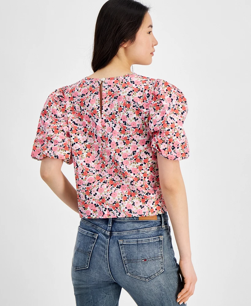Tommy Hilfiger Women's Ditsy Floral Puff-Sleeve Top