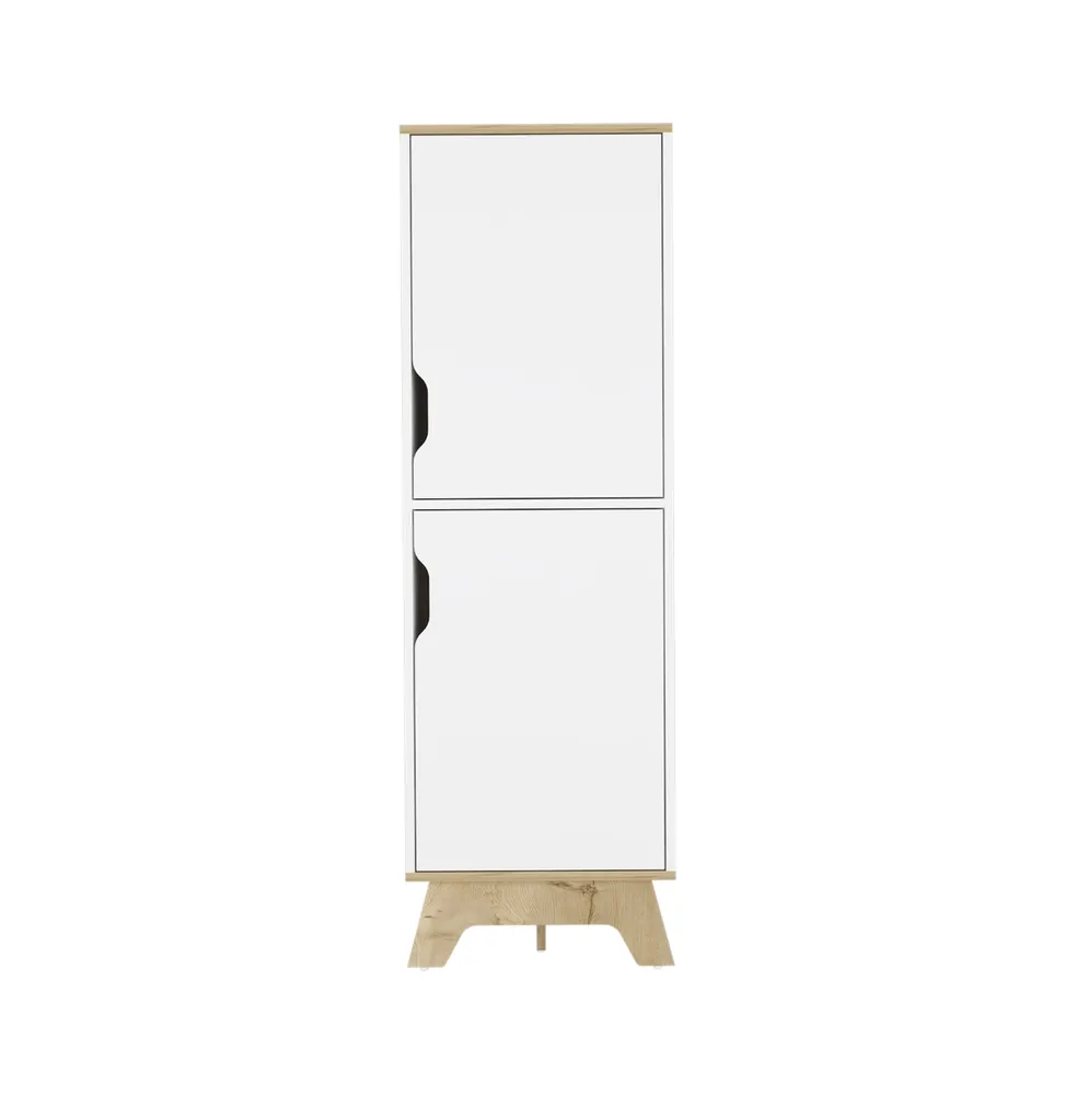 Depot E-shop Dahoon Single Kitchen Pantry Double Doors Cabinets, Four Shelves, Light oak / White - Multi