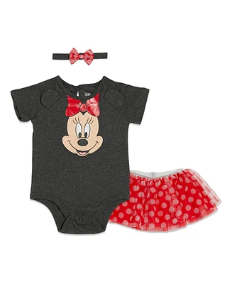 Disney Minnie Mouse Girls Bodysuit Mesh Tutu and Headband 3 Piece Outfit Set Polka Dots Infant