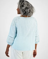 Style & Co Plus Size Embroidered Eyelet-Trim Top, Created for Macy's