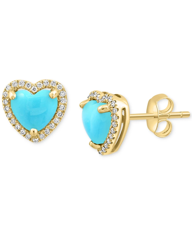Effy Turquoise & Diamond (1/6 ct. t.w.) Heart Halo Stud Earrings in 14k Gold