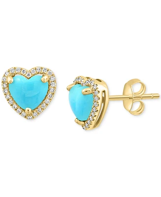 Effy Turquoise & Diamond (1/6 ct. t.w.) Heart Halo Stud Earrings in 14k Gold