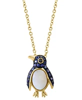 Effy Sapphire (1/3 ct. t.w), Opal (1/2 ct. t.w.) & Black Diamond Accent Penguin 18" Pendant Necklace in 14k Gold